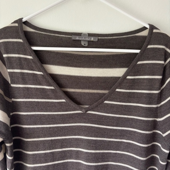 Smartwool Brown Cream Multi Striped V Neck Sweater Merino Wool - Picture 4 of 14
